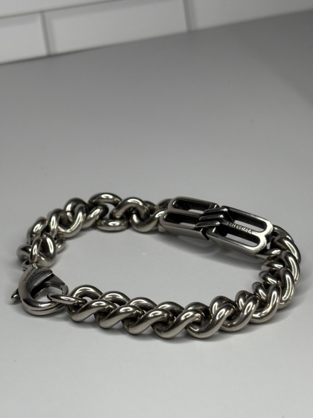Balenciaga Silver Chain Bracelet - Designer Plaque